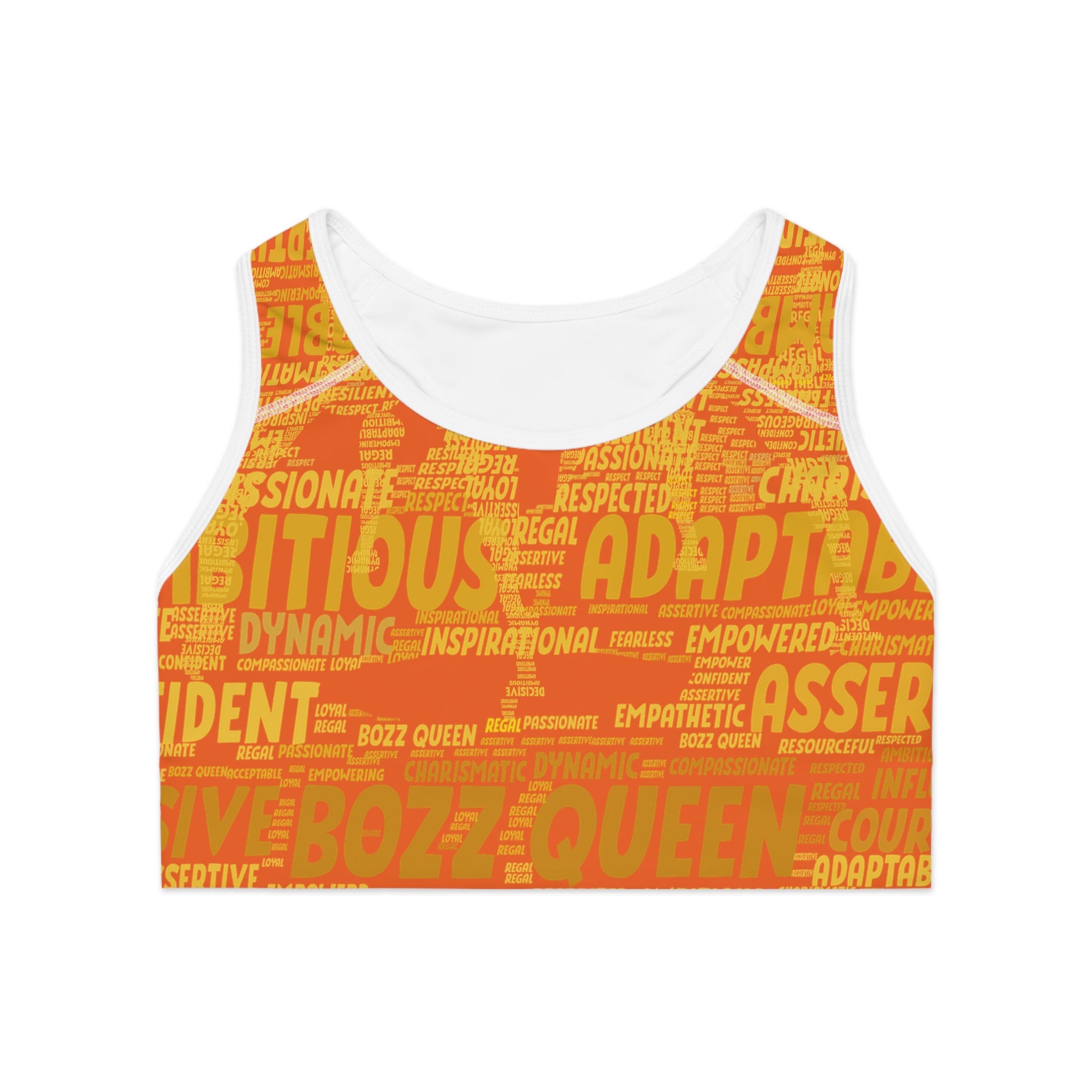 Empowered Words Sports Bra - Bozz Queen Origin Collection | Orange & Yellow