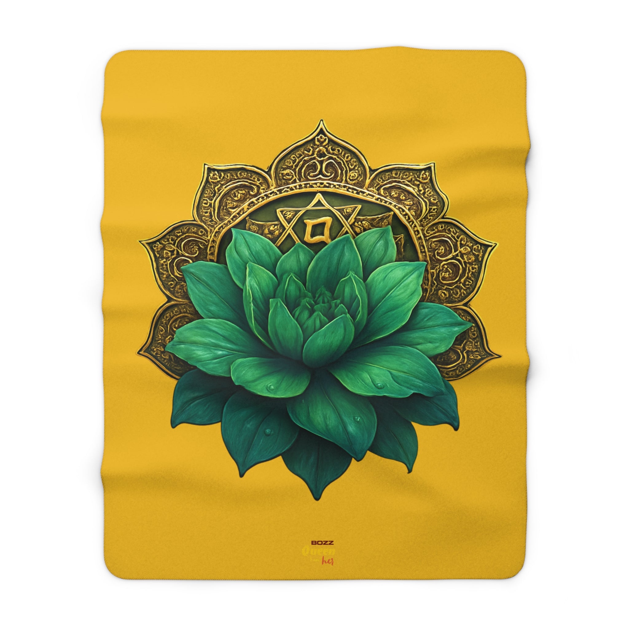 Heart Chakra Green Lotus Sherpa Blanket - Meditation & Yoga Decor