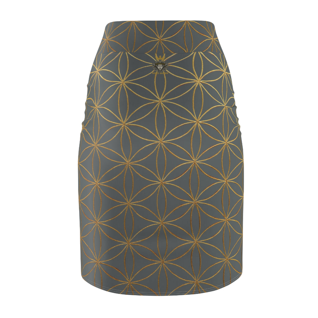 Dark Grey Flower of Life Pencil Skirt - Women's Chic Office & Date Night Skirt
