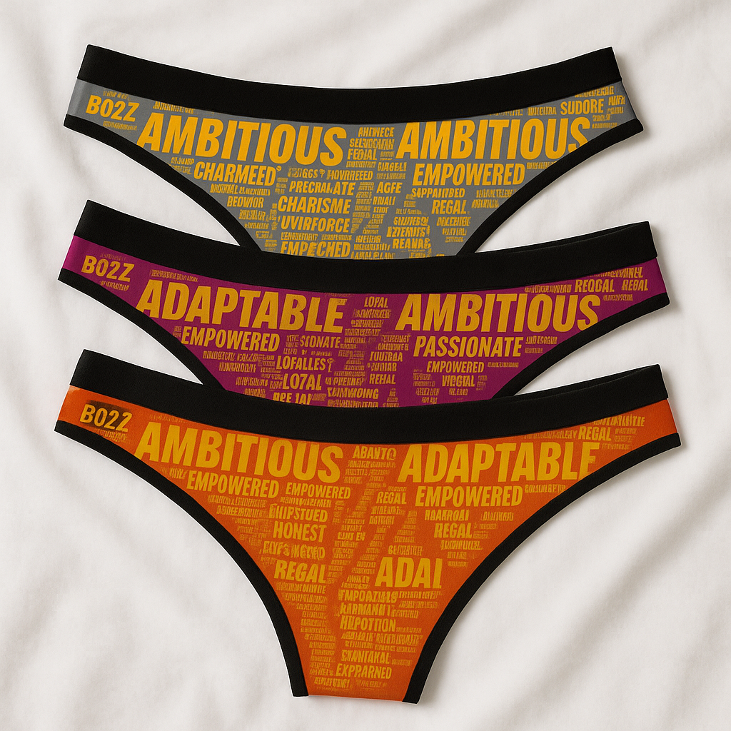 BOZZ QUEEN underwear collection flat lay display